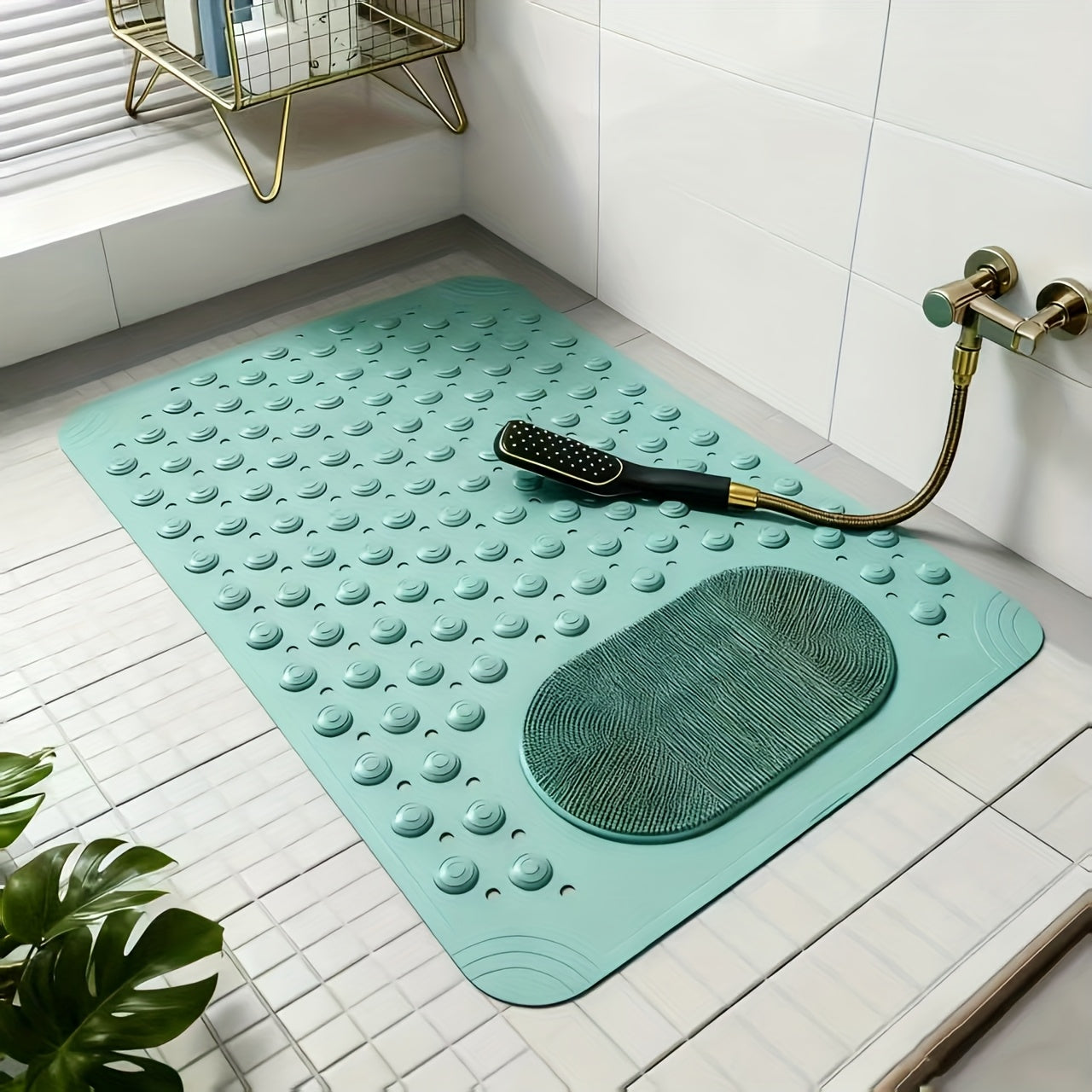 Non-Slip Massage Shower Green Mat, Safety Pad for The Bathroom - Rectangular Shower Mat And Bathroom Non-Slip Pad, a Must-Have for Home Bathroom Accessories