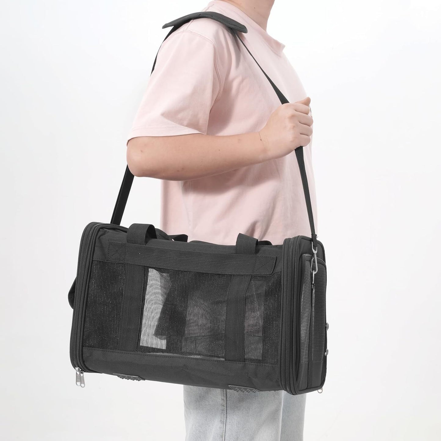 Foldable Pet Carrier Backpack with Adjustable Shoulder Strap, Dog Transport Box for Medium Small Dogs Cats, Load Capacity 3-6 kg, Travel Carrier, Black