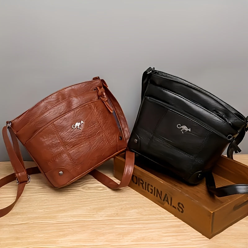 Black/Brown Color Women's Elegant Retro Crossbody Bag - Large Capacity Lightweight Handbag with Adjustable Strap, Zipper Closure & Multiple Pockets