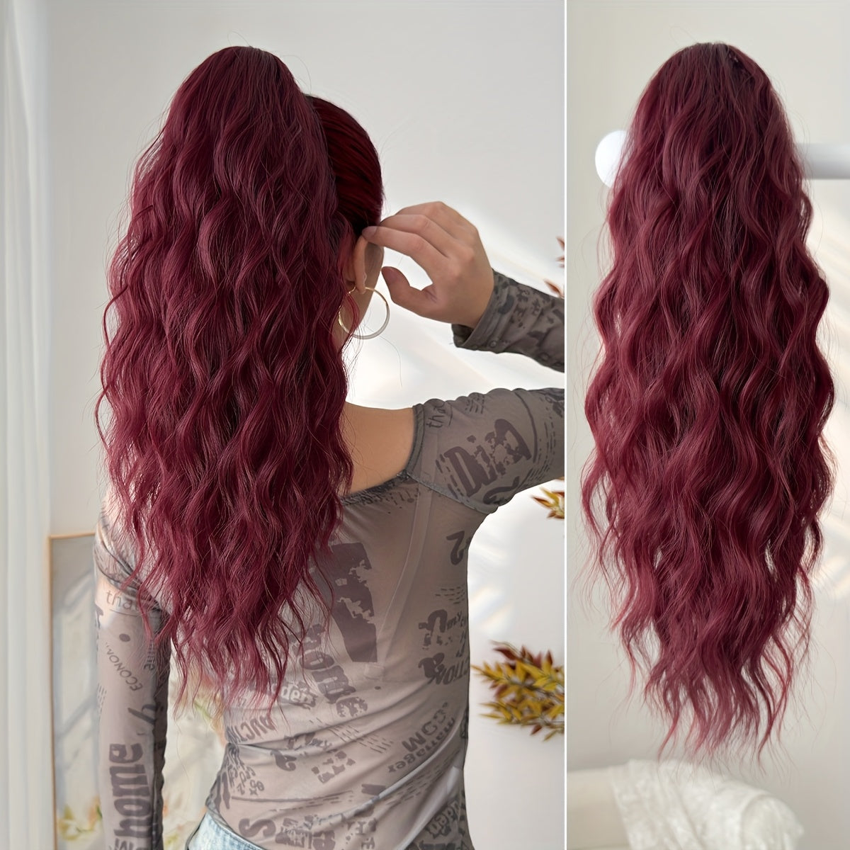 50.8cm 20-Inch Claw Ponytail Extension with a Short Water Wave Design, Made from Heat-Resistant Synthetic Fibers, Perfect for Women's Everyday Hair Additions