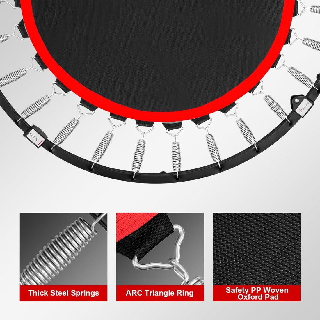 For Home Gym 40 inch Foldable Fitness Trampoline Max Load 400lbs Foldable Exercise Rebounder with 5 level Adjustable Handrail Indoor Outdoor Fitness Body Exercise