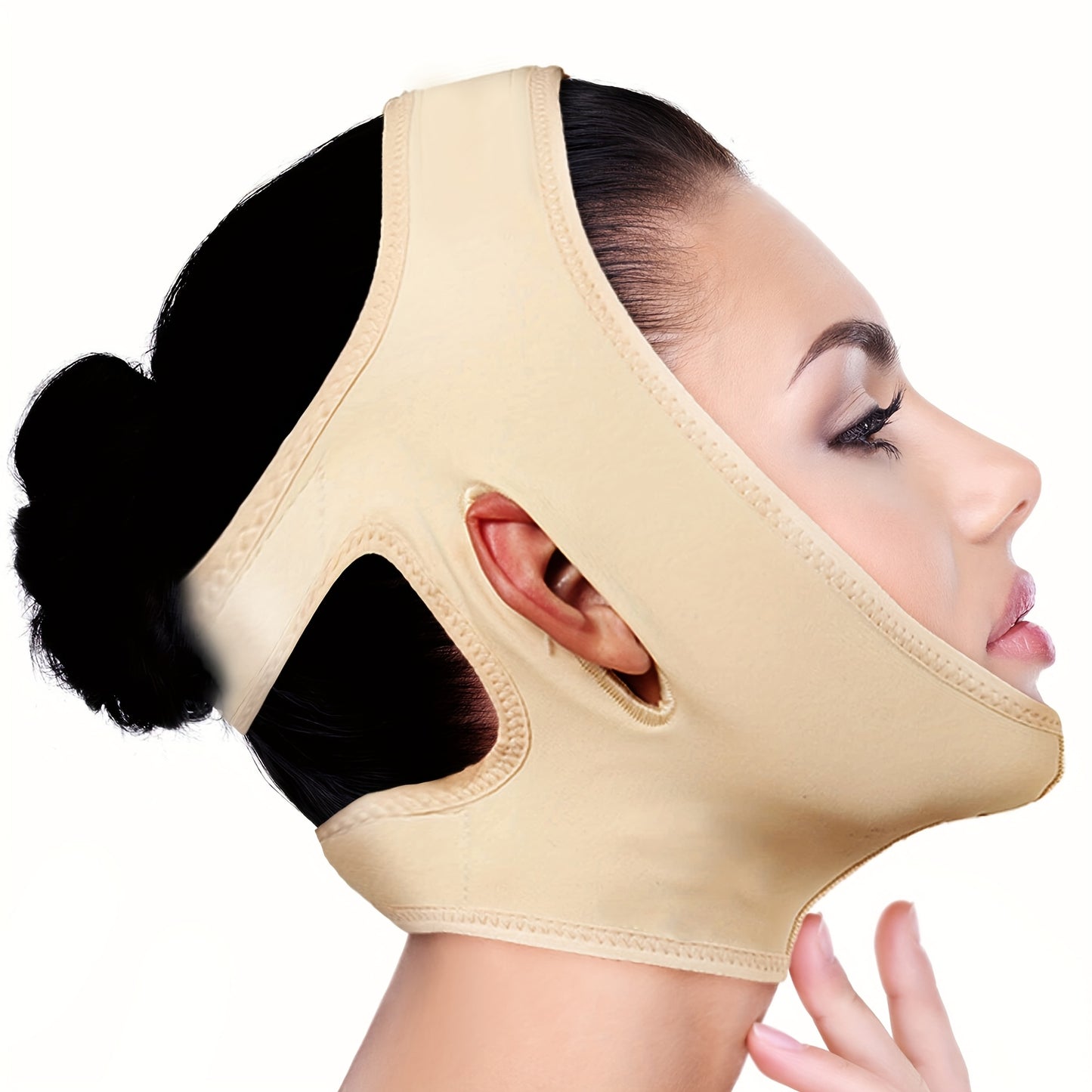 V-Line Face Shaper & Facial Strap with Chin Lift - For Night Sleepwear Low-Allergy Breathable Compression Band, Invisible Stitches for Jawline, Chin & V-Line Contouring - Comfortable for Skin (Unscented)