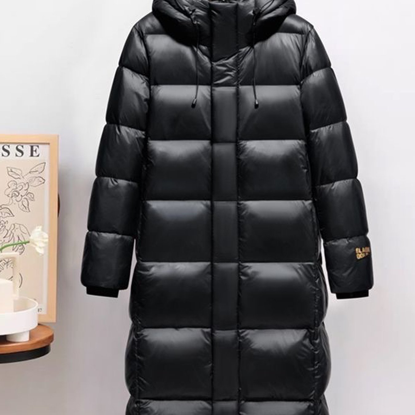 Men's Winter Hooded Down Jacket - Thickened Warm White Duck Down Coat with Pockets, Solid Black & Golden Accents, Casual Style for Cold Weather, Winter Coat, Cold Weather Apparel, Minimalist Design, Durable Outerwear