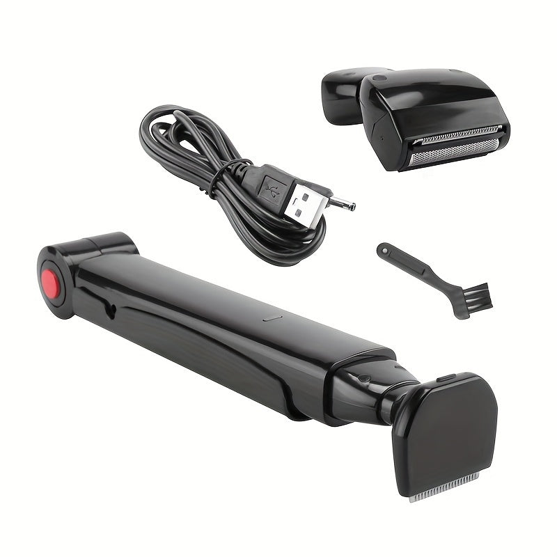 Men's Long-Handled Back Shaver with Facial Razor, Body Shaver with 2 Shock-Absorbing Elastic Heads and Adjustable Curved Handle - A Gift for Husband or Boyfriend