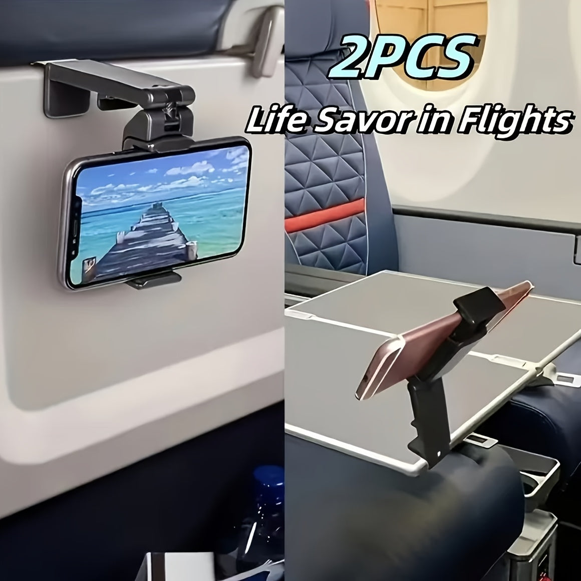 2 PCS Set Airplane Phone Holder with 360° Rotation & Clamp - Heavy-Duty Tablet & Smartphone Stand Compatible for In-car, Desk, Airplane Use - Hands-Free Travel Accessory, Ideal for Aviation Enthusiasts & Gifts (for Car/Deskt