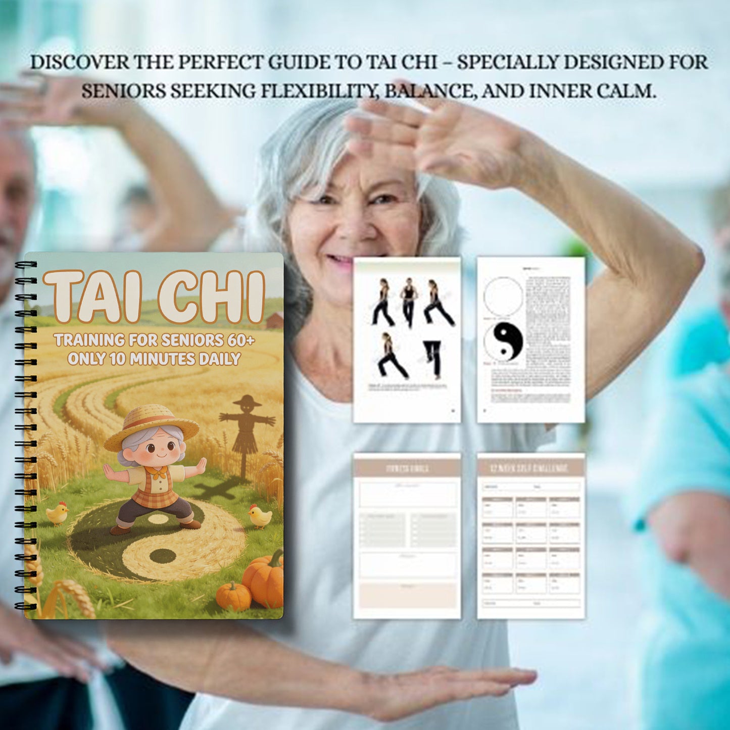 NEW Arrivals For Home Gym Tai Chi Practice Book for Seniors and Beginners | Spiral-bound, Progressive Practice Pages, Daily Exercises, Gentle Movements, Women Men Sports Accessories