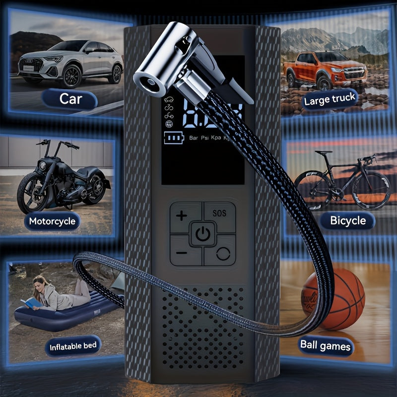 Electric Bicycle Pump with Digital LCD Pressure Gauge, 150 PSI High-Pressure Bike Air Pump, Rechargeable Portable Air Compressor, Automatic Inflation for E-Bikes, Motorcycles, Scooters, Smart Bicycle Pump with LCD Display and