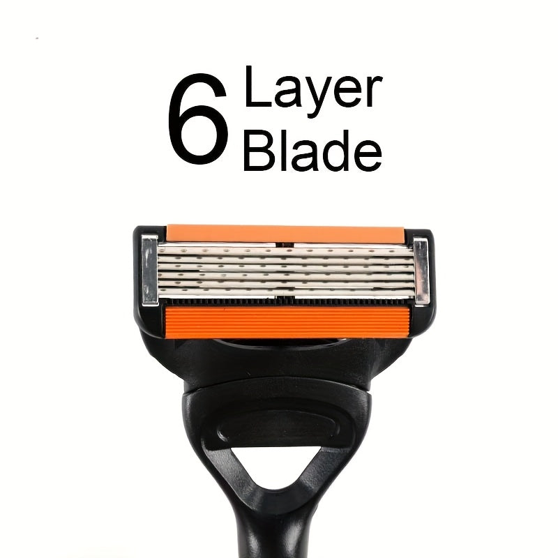 Disposable Razors for Men, Manual Shaving Kit with Refillable Metal Blades Featuring 6 Layers for Grooming Beards And Mustaches - Designed for Easy Use And Cleaning for a Smooth Shave