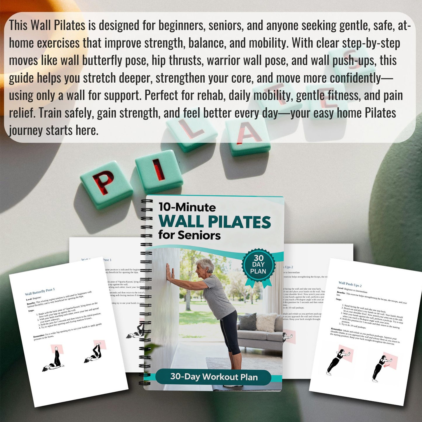 Wall Pilates for Seniors - Beginner-Friendly At-Home Exercise Workbook for Balance, Strength, Flexibility& Mobility Support, Simple Step-by-Step Illustrated Guide for Older Adults