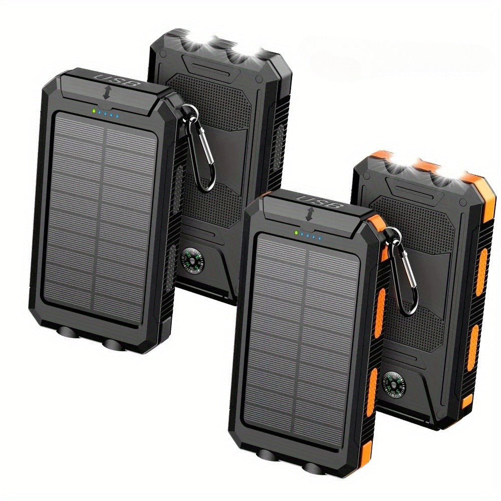 2 PCS Set 20000mAh Portable Emergency Solar Power Bank, Portable Survival Solar Mobile Phone Charger, Camping External Battery Charger for Mobile Phones, 2 USB/ LED Flashlights with Compass for Outdoor Activities