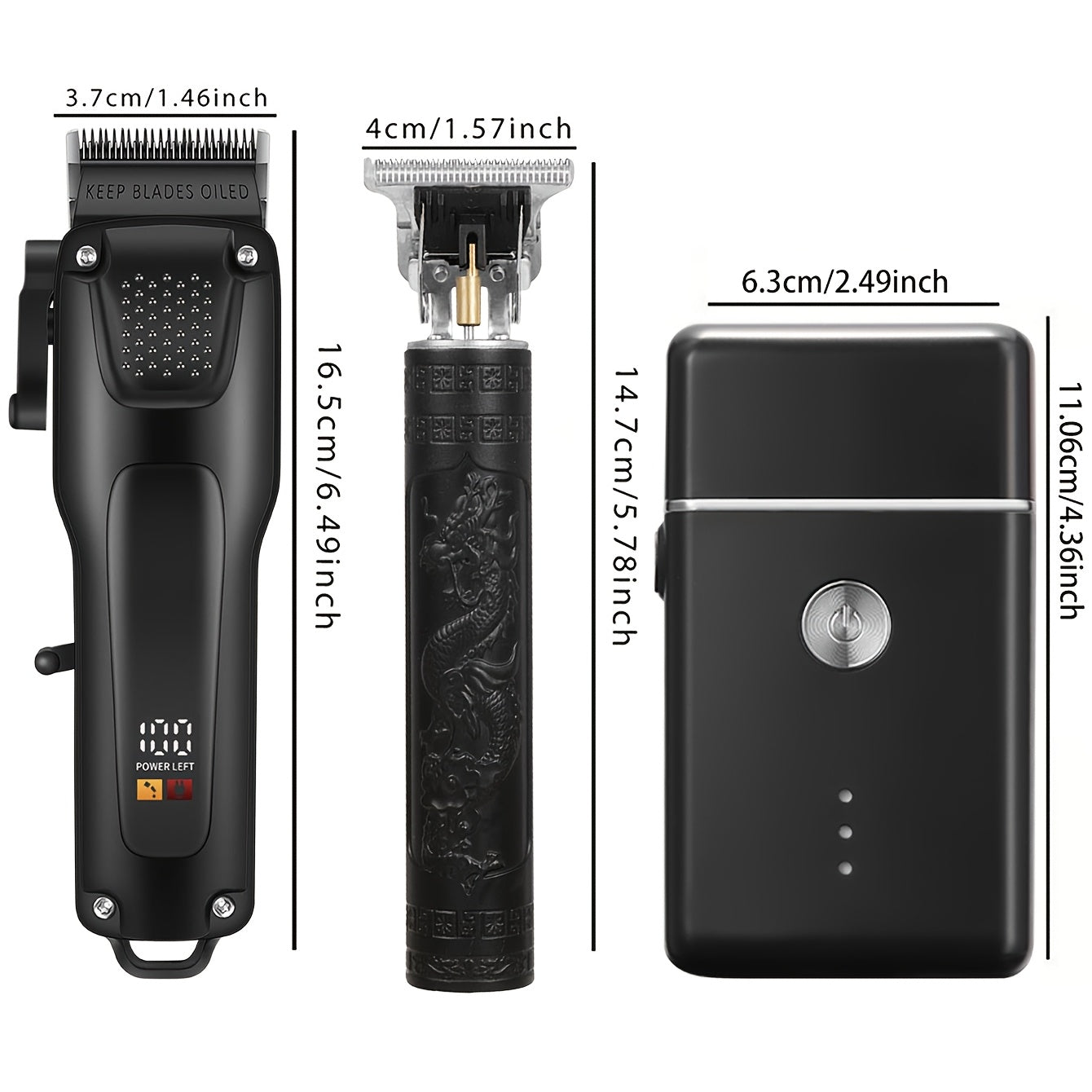 3 PCS Set Men's Professional Hair & Beard Grooming Kit - Cordless Clippers with LED Display, Precision Trimmer Set, USB Rechargeable, for Home Use, Perfect Holiday Gift