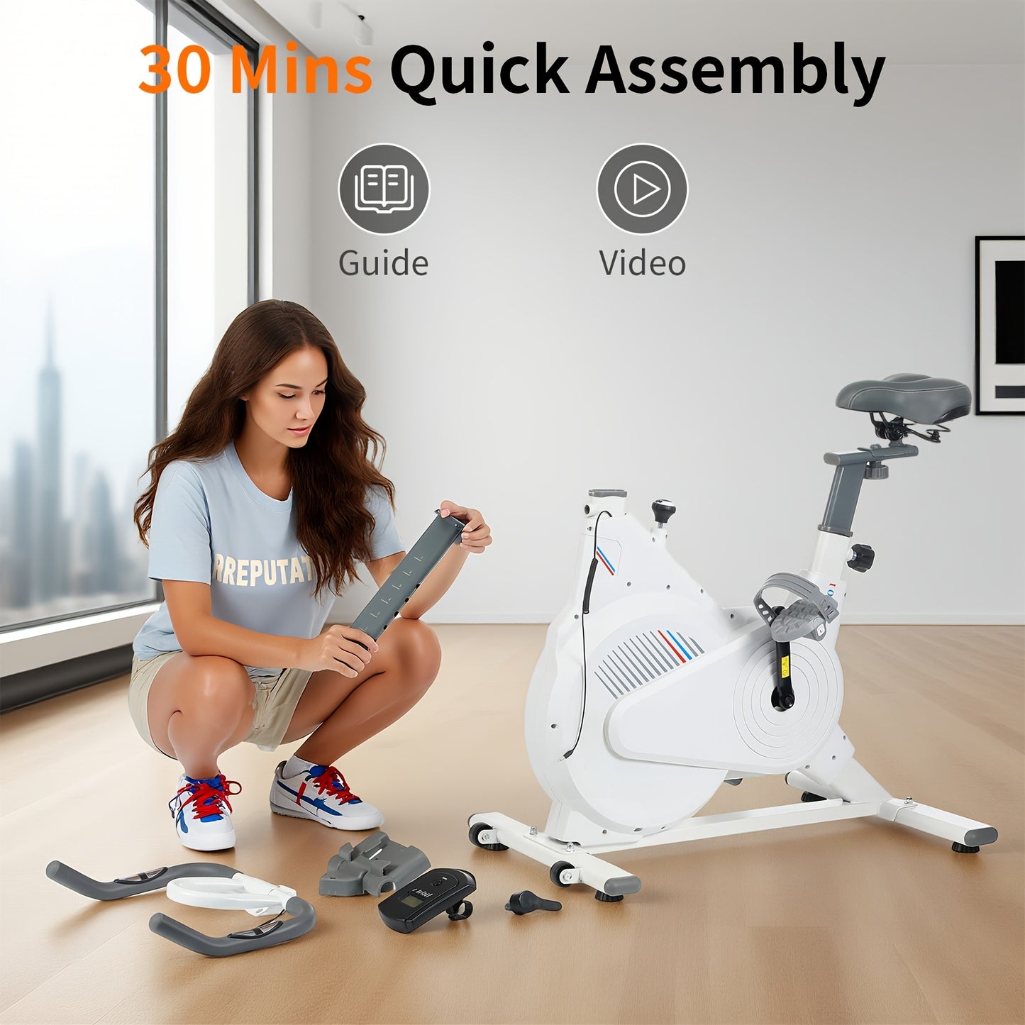 Indoor Bike Suitable for Home Fitness with Shock-Absorbing Belt Drive, Non-Slip Pedals, Heart Rate Monitor, Multi-Function Display (Speed/Calories/Time/Distance/Pulse), Heavy-Duty Seat - Ideal for Cardio Workouts & Small Spac