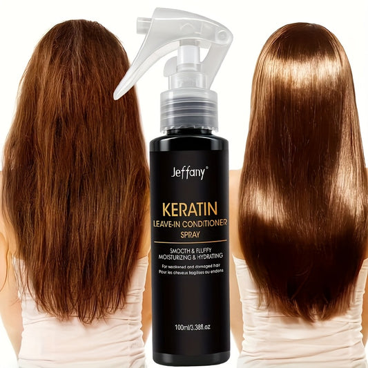 3.38 Fl. Oz. Instant Smoothing 10-In-1 Keratin Leave-In Conditioner Spray, Enriched with Keratin, Biotin, Castor Oil, And Coconut Oil – Smooths Frizz, Breakage, And Provides Protection. Suitable for Long Straight Hair, Curl
