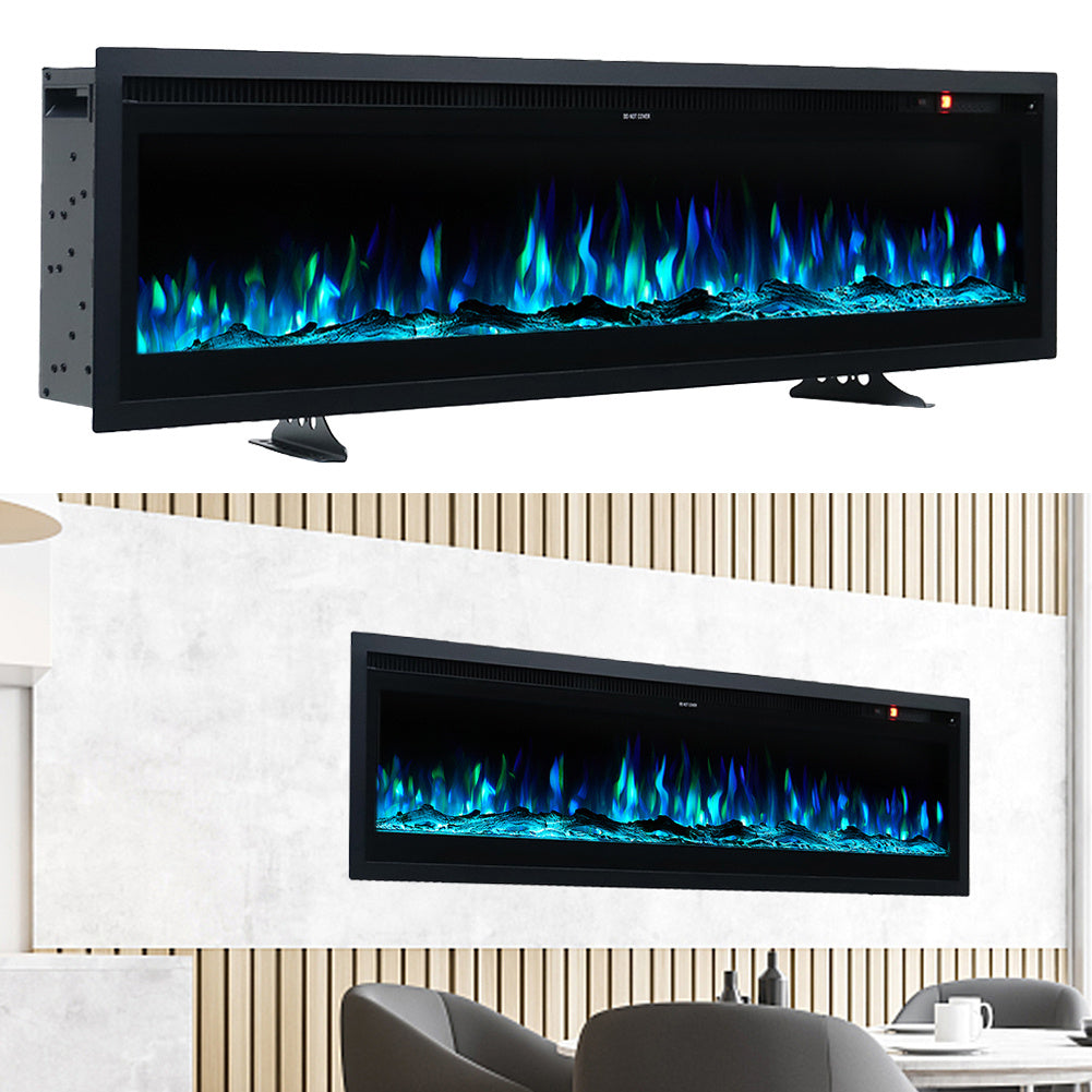 Electric Fire Wall Mounted/Recessed/Freestanding Electric Fireplace with Remote Control, 12 Colors Flame Effect Media Wall Fireplace, Crystal & Log Set,1800W 40/50/60 Inch