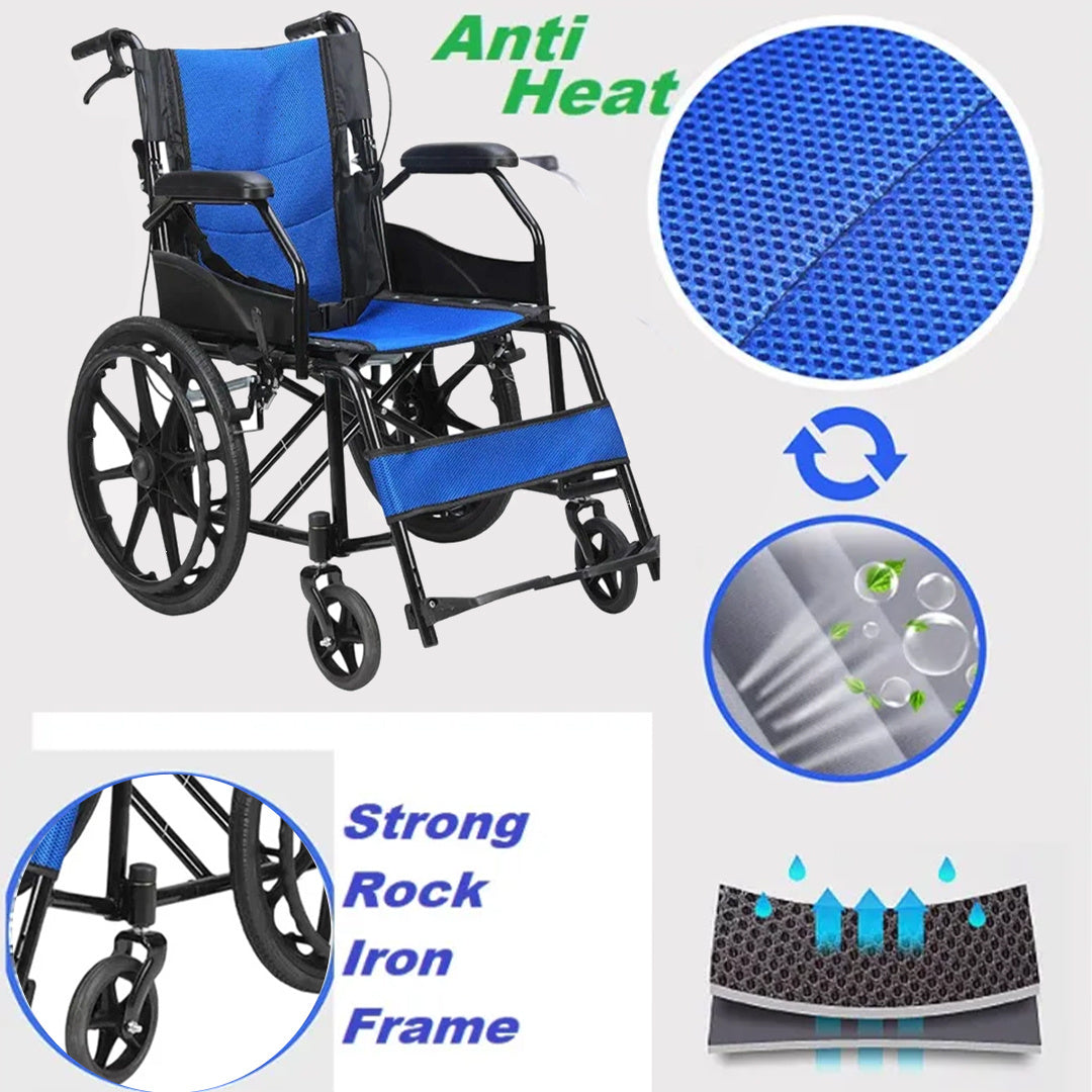 Self Propelled Wheelchair Half Folding Back, Seatbelt for Safety, Fully Foldable for Transport with Strong Steel Frame Mobility Aid Accessories Health Care Supplies