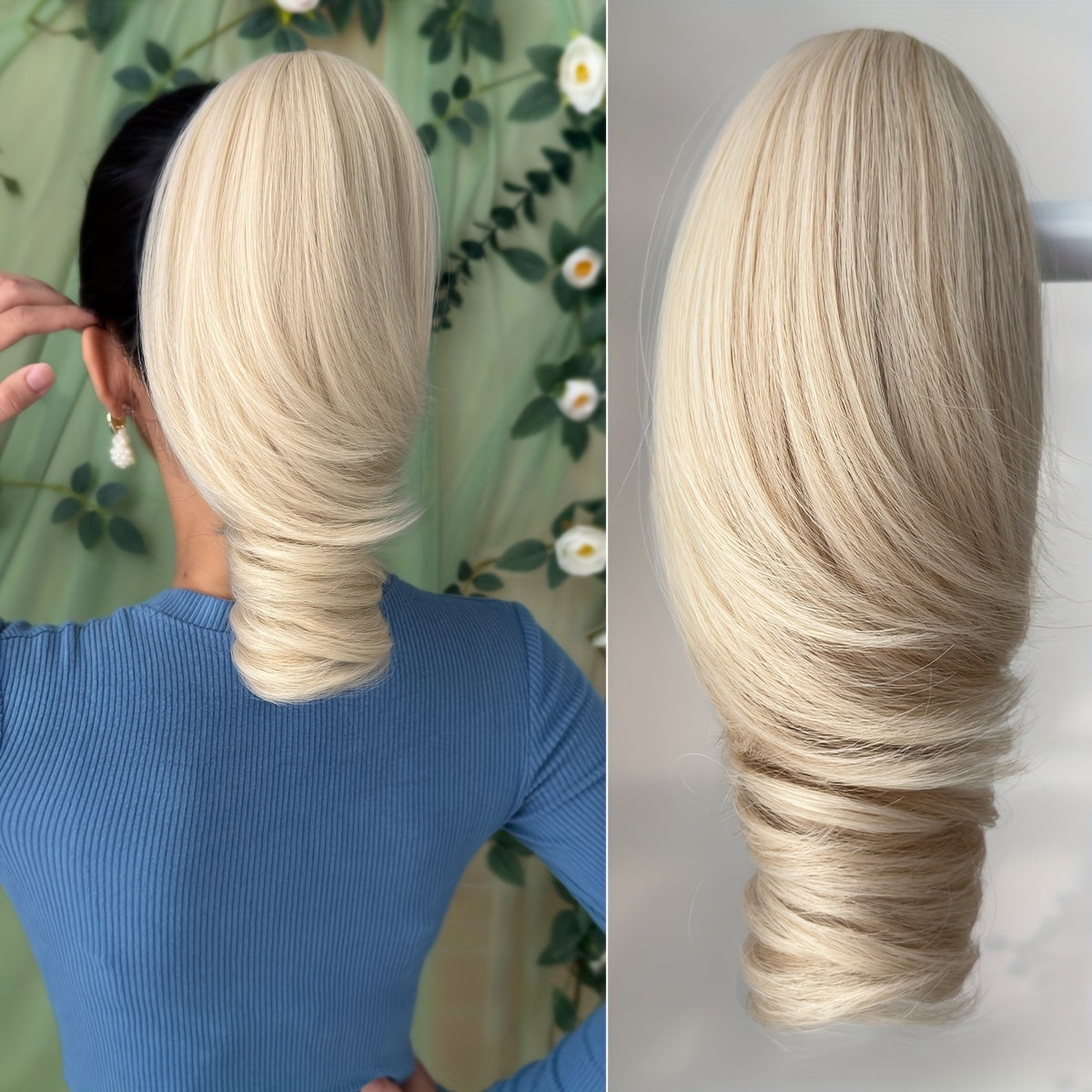 Women's Heat-Resistant Synthetic Hair Extension - 25.4cm Deep Wave Claw Ponytail Wig with 7 Color Options (Black, Brown, Golden, Gray, White, Brown/Black Gradient, | Look For Parties, Daily Use, Easy To Style & Maintain