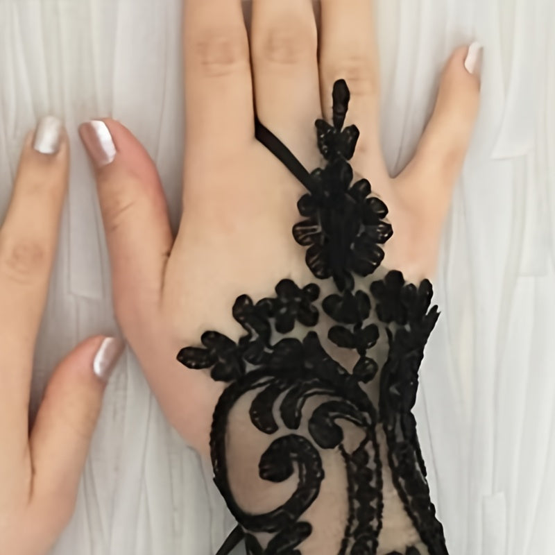 Stylish Black Lace Gloves Without Fingers for Ladies - Featuring Detailed Floral Designs, Flexible Wristbands, And Breathable Material - Perfect for Halloween And Dance Events, for halloween Costumes | Chic Glove Style | Adju