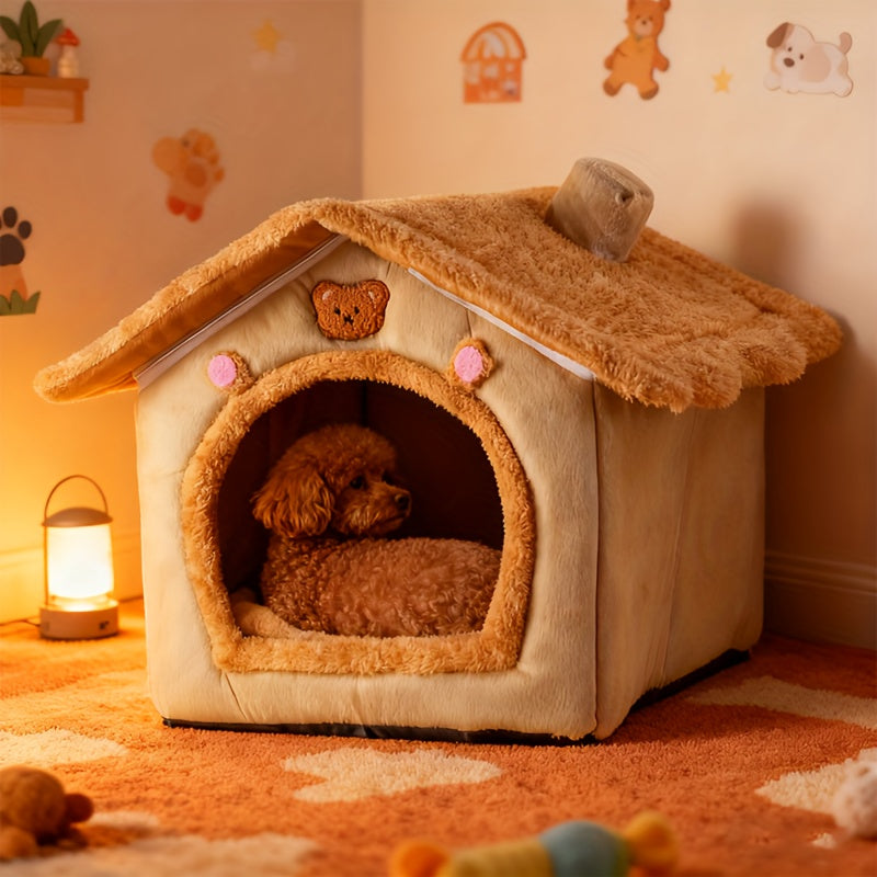 Perfect Gift for Pet Dogs | Comfortable Soft Dog Bed with Built-in Plush and Thick Cushions, Detachable for Easy Cleaning, Suitable for All Seasons, Brown Polyester Material