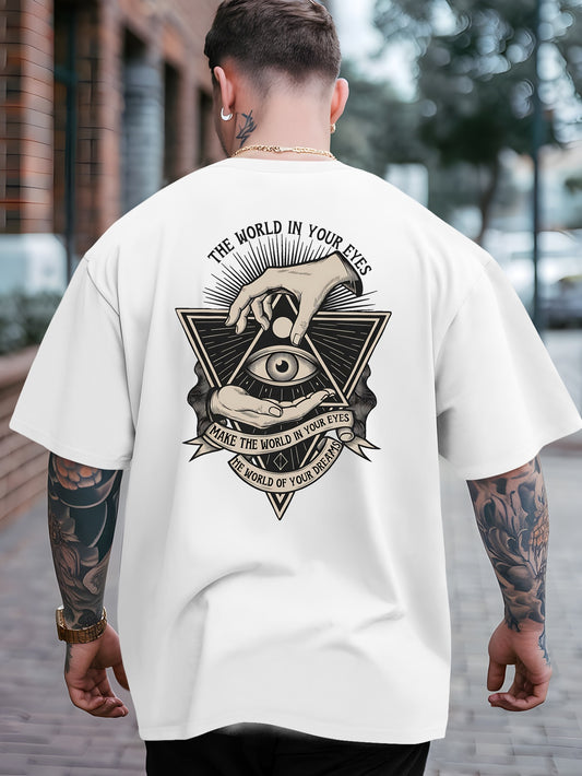 The New World Order Illuminati and Masonic Pattern 6 Colors UK 36-48 Plus Size Curvy Big Men's T-Shirt- All Seeing Eye, Breathable Loose Casual Summer Short Sleeve Shirt, Bold Statement Streetwear Suitable for Conspiracy Theo
