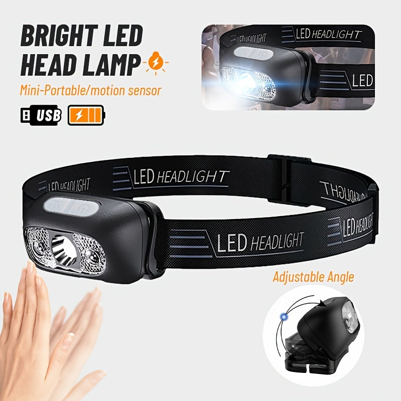 2 PCS Set Bright LED Camping Headlamp Adjustable Angle,3 Lighting Modes, Portable Work Lamp, ABS Material, Night Lighting Lamp for Fishing ,Hiking, Camping, Backpacking, USB Rechargeable Headlight