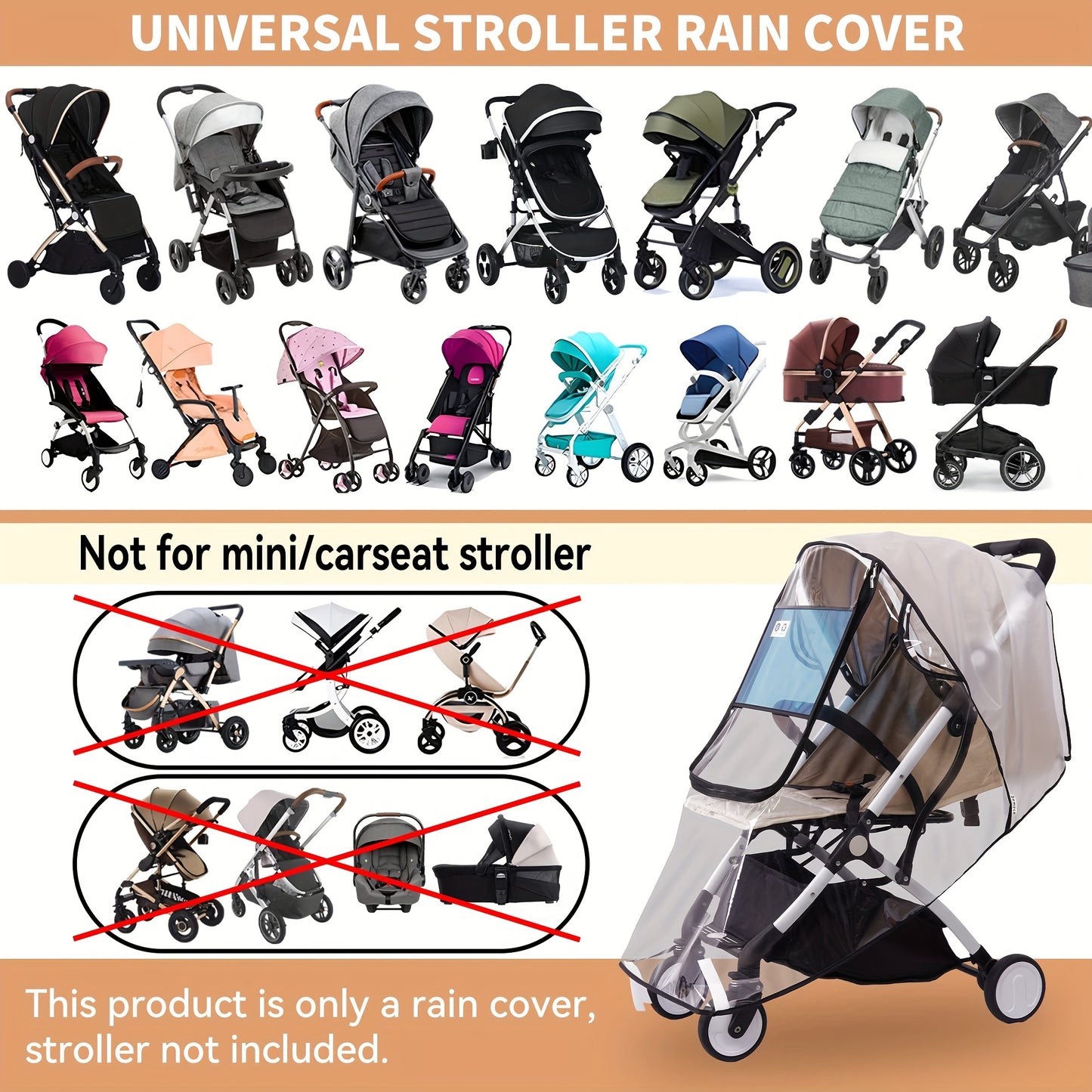 NEW Stroller Rain Cover - Waterproof & Windproof Travel Weather Shield, Dust and Snow Protection Accessory