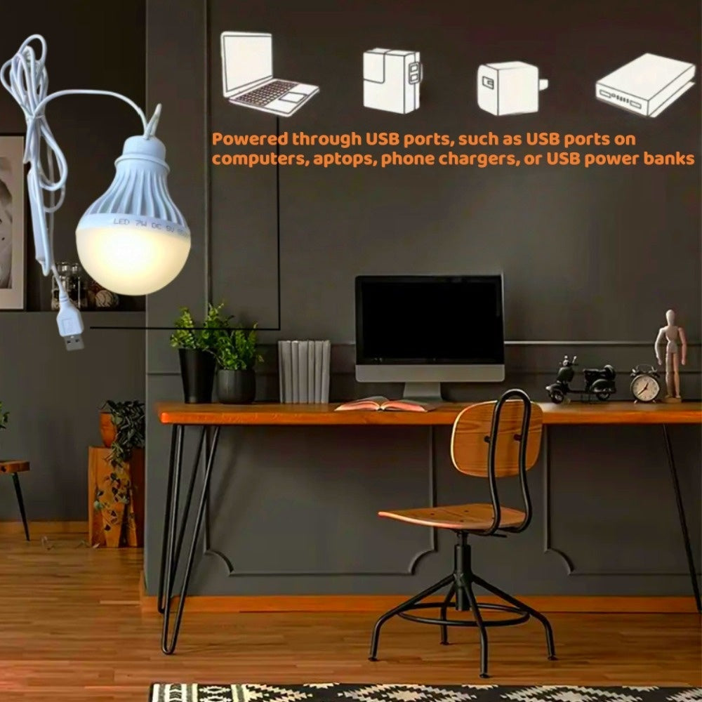 USB Powered LED Bulb with Switch, Portable Camping Light, 3-Color Dimmable Emergency Light with Hanging Hook for Tents, Outdoor, BBQ, Fishing & Repairs