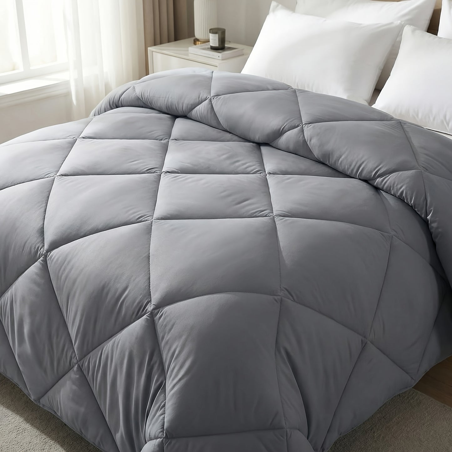 Tog 2.5 | 7.5 | 13.5 Grey All-Weather Diamond Patterned Duvet Quilt Comforter | All-Weather Airy Lightweight Cozy Bedding for Home And Hotel