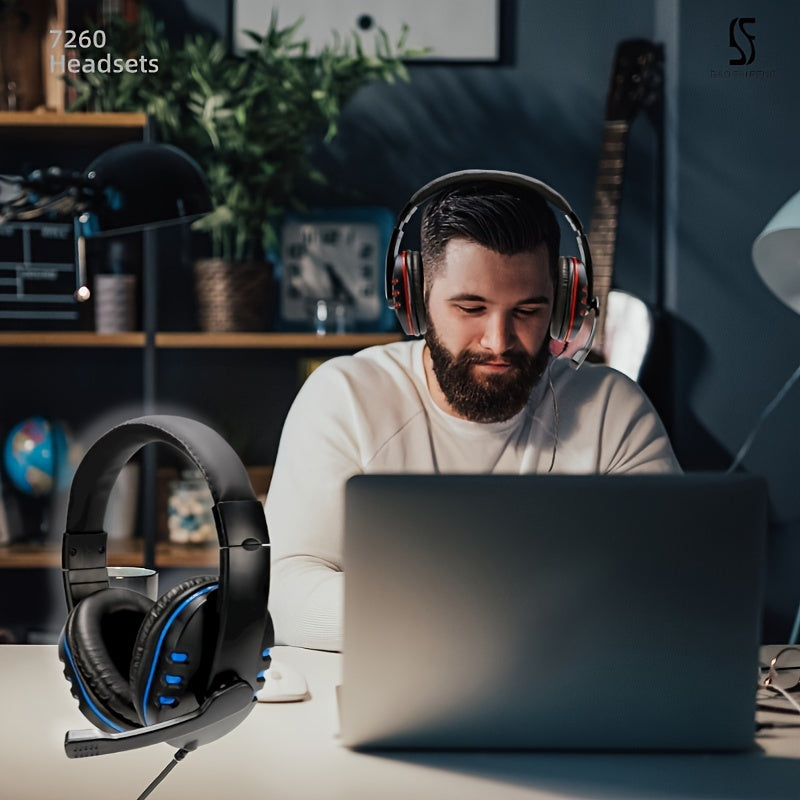 Wired Over-Ear Headset with Microphone for Work Meetings, Study Recording and Gaming Entertainment - Compatible: PS4/PS5/Xbox One/SWITCH / Mobile Phones & PC Tablets etc., comfortable to wear clear call, Lightweight Headphone