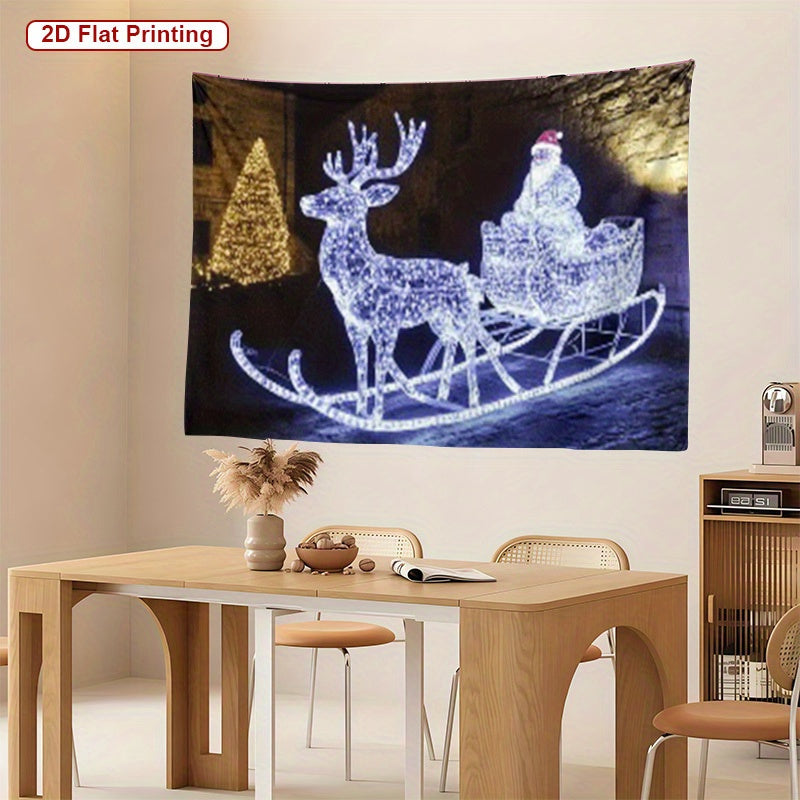 2D Flat, 1pc Large 170x255cm Glowing-in-the-Dark Santa Sleigh with Reindeer & Snowman Party Banner - Self-Lit Glittering Christmas Decoration with Glowing Snowman, Perfect for Indoor/Outdoor Holiday Celebrations & Festive Eve