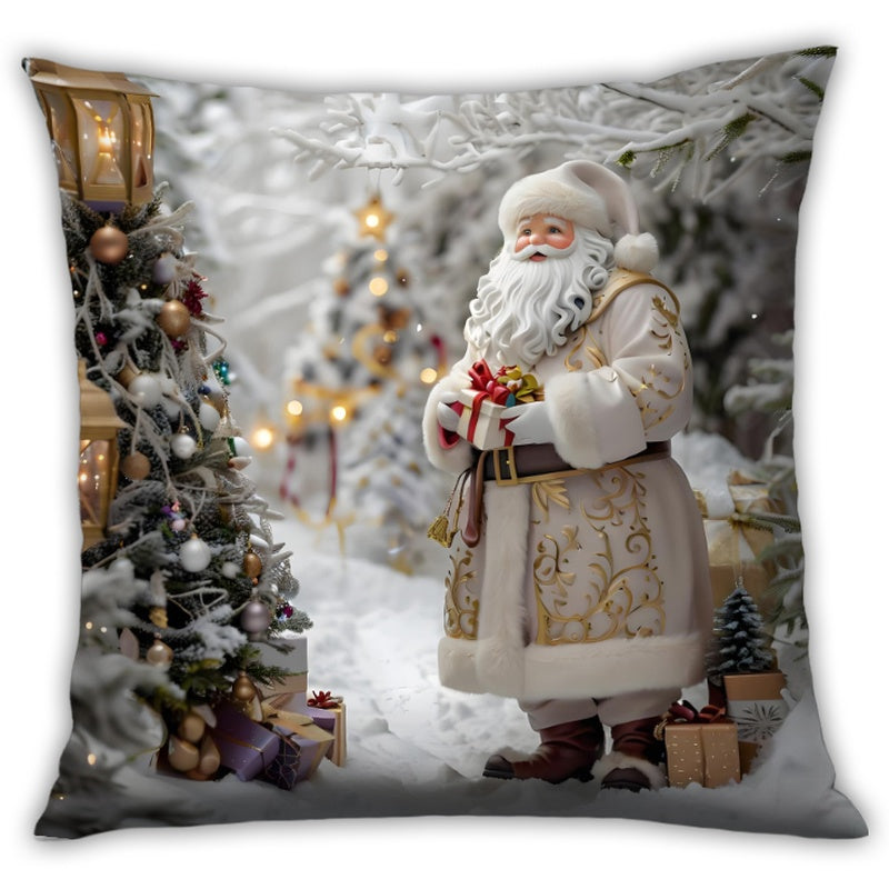 4pcs Christmas Decorative Pillow Covers, Santa Claus Reindeer Snowman Elf Pattern, Festive Atmosphere Sofa Cushion Covers, Nordic Style Home Decor, Christmas Gift (Pillow Inserts Not Included), Cozy Holiday Setup, Seasonal De