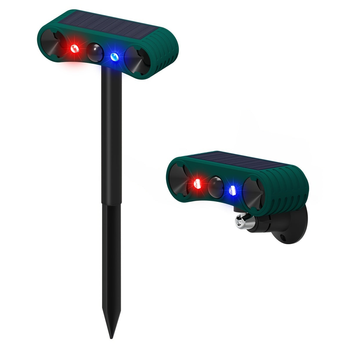 Upgraded Ultrasonic Solar Animal Repellent with Infrared Induction Alarm, 129dB High Frequency Motion Detector & Sensor, Red/Blue Flashing Light Home Farm Garden Powered Repellent