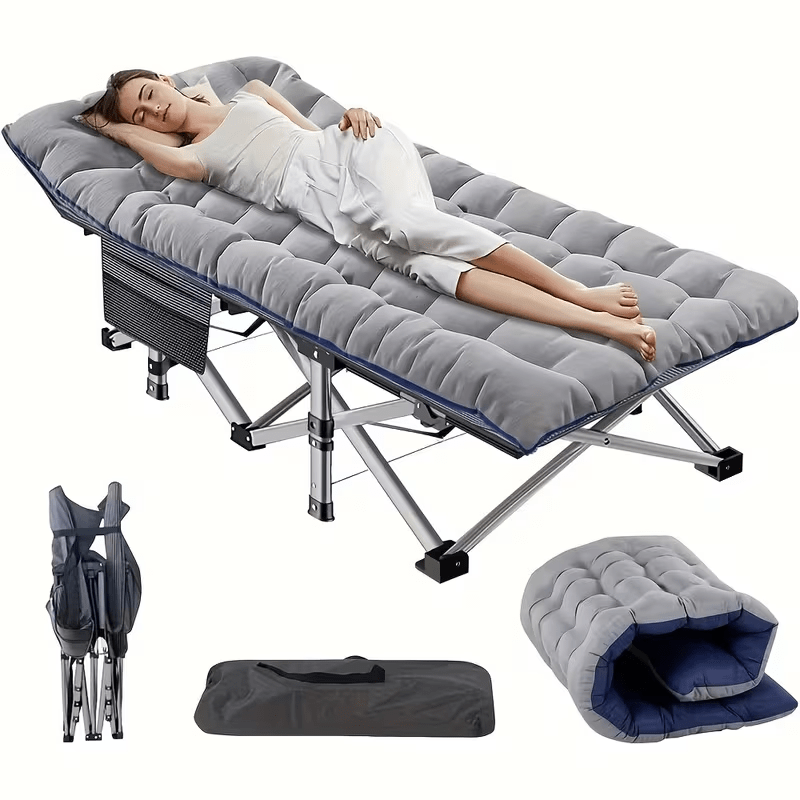 Adult Folding Bed, Office, Outdoor Camping, Courtyard Garden Portable Single Bed + Cushion, Lounge Chair, Space-Saving Design, Suitable for Camping, Travel, Rooms and Offices Furniture Supplies