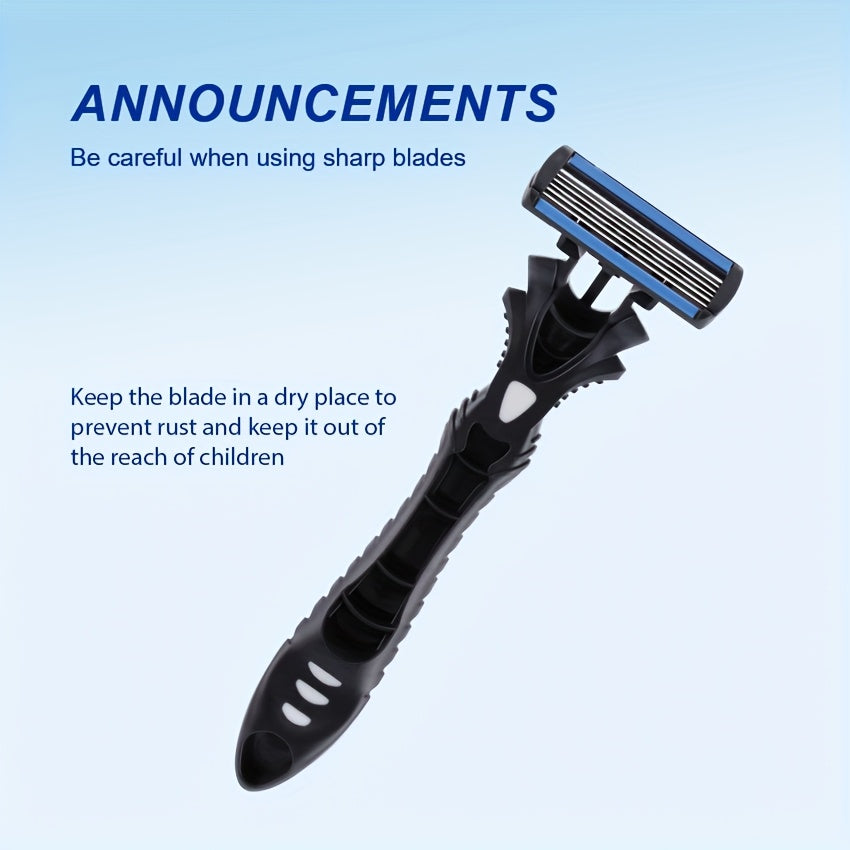 1 Handle +12 Six-Layer Replacement  Blades Set Head White and Black Handle Manual Shaving Razor Sets Men Grooming Tool Sets