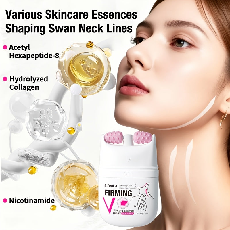 Instant Lifting & Firming Neck Cream 3-in-1 Wrinkle Cream for Neck & Face, Skincare, Lifting, Firming, Smoothing, Minimizes Wrinkles/Fine Lines. Combined with V-Shaped Massage Roller Balls to Accelerate Absorption and Smoothn