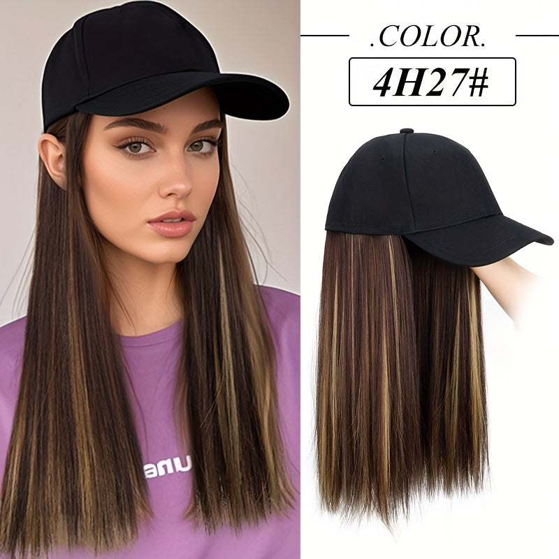 Long Straight Black Synthetic Hair Wig with Bangs - Natural-Looking Baseball Cap Hair Extension for Women, Easy to Style & Maintain, All-in-One Design for Versatile Looks, Hair Wigs, Versatile Hairpiece, Comfortable Fit Cap