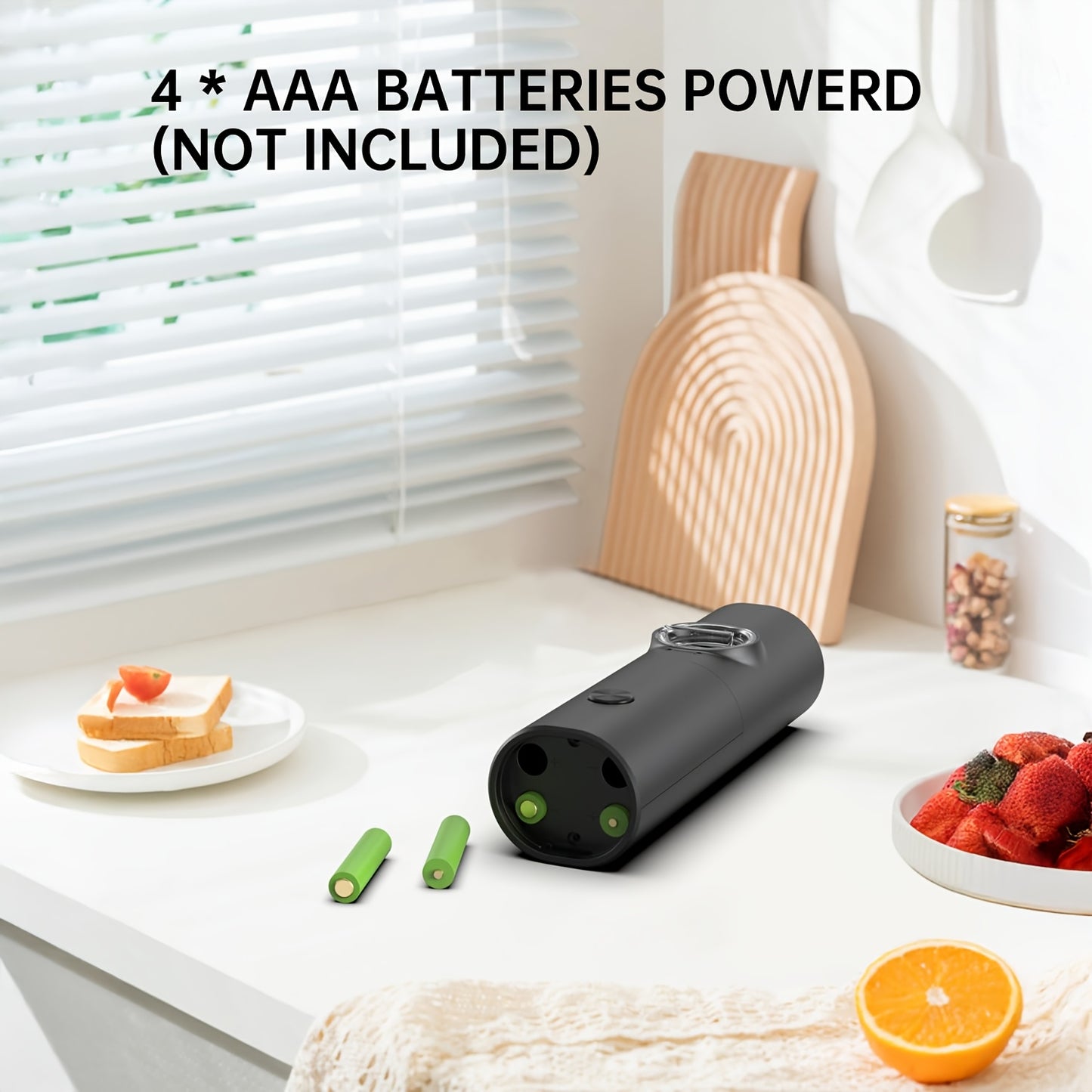 Electric Salt Pepper Grinder, Battery Powered Convenient (Batteries Not Included), Dual-Compartment Design with Base, Practical White LED Light, Coarse and Fine Adjustment, One-Click Operation, Black Durable