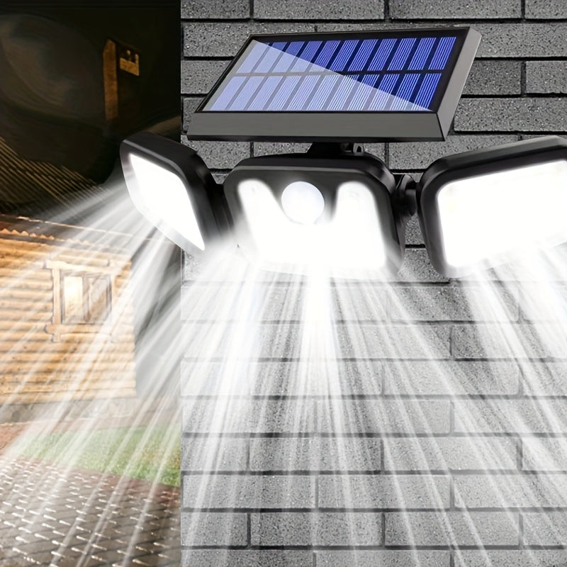 Solar LED Wall Light | Three-head Outdoor Lighting | IP55 | Solar-powered with Motion Sensor | Durable ABS and PC Materials | Ideal for Gardens, Courtyards, Garages | Halloween and Christmas Decorations
