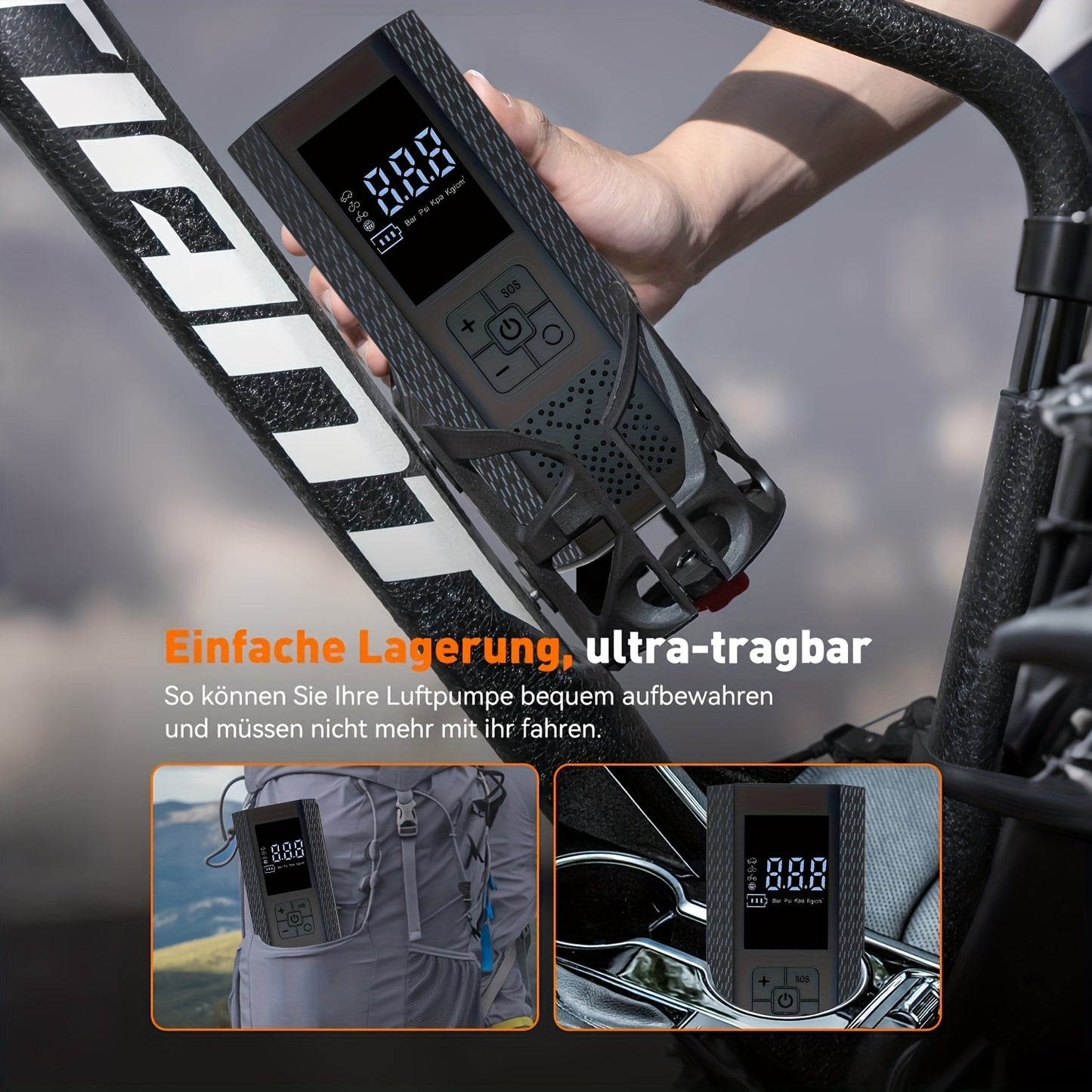 Electric Bicycle Pump with Digital LCD Pressure Gauge, 150 PSI High-Pressure Bike Air Pump, Rechargeable Portable Air Compressor, Automatic Inflation for E-Bikes, Motorcycles, Scooters, Smart Bicycle Pump with LCD Display and