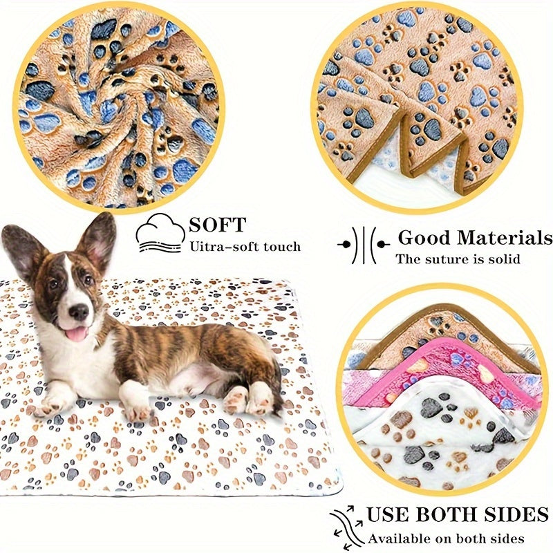 One Set of 8 Packs, Soft Flannel Pet Blankets for Dogs and Cats - Soft Polyester Fiber, Machine Washable with Paw Print Pattern - Versatile, Suitable for Small to Large Breeds