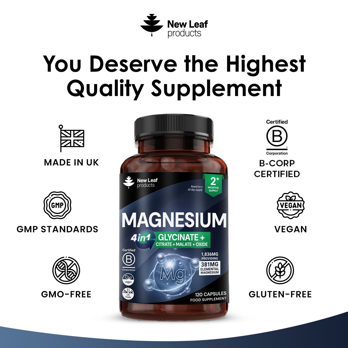 120 Fill Magnesium Glycinate 4 in1 Complex 1800mg (Glycinate, Malate, Citrate, Oxide) UK Made Magnesium Vegan Capsules for Sport Activities Health Care Supplies