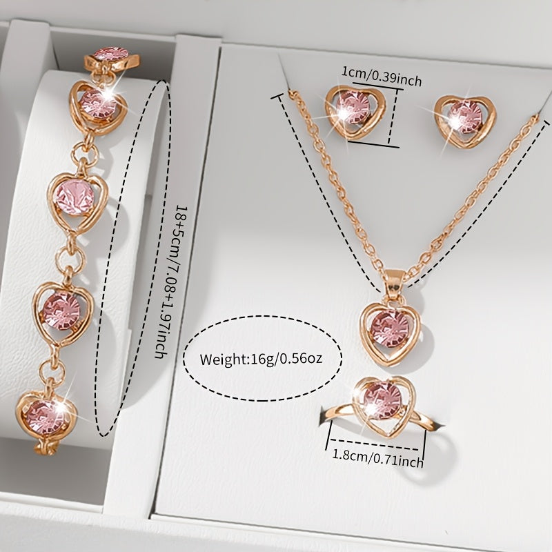 6pcs SHAARMS Women'S Elegant Square Quartz Watch Set with Heart Pendant - Luxury & Golden-Tone Dial, Square Case, Dial & Band, Non-Rechargeable Battery