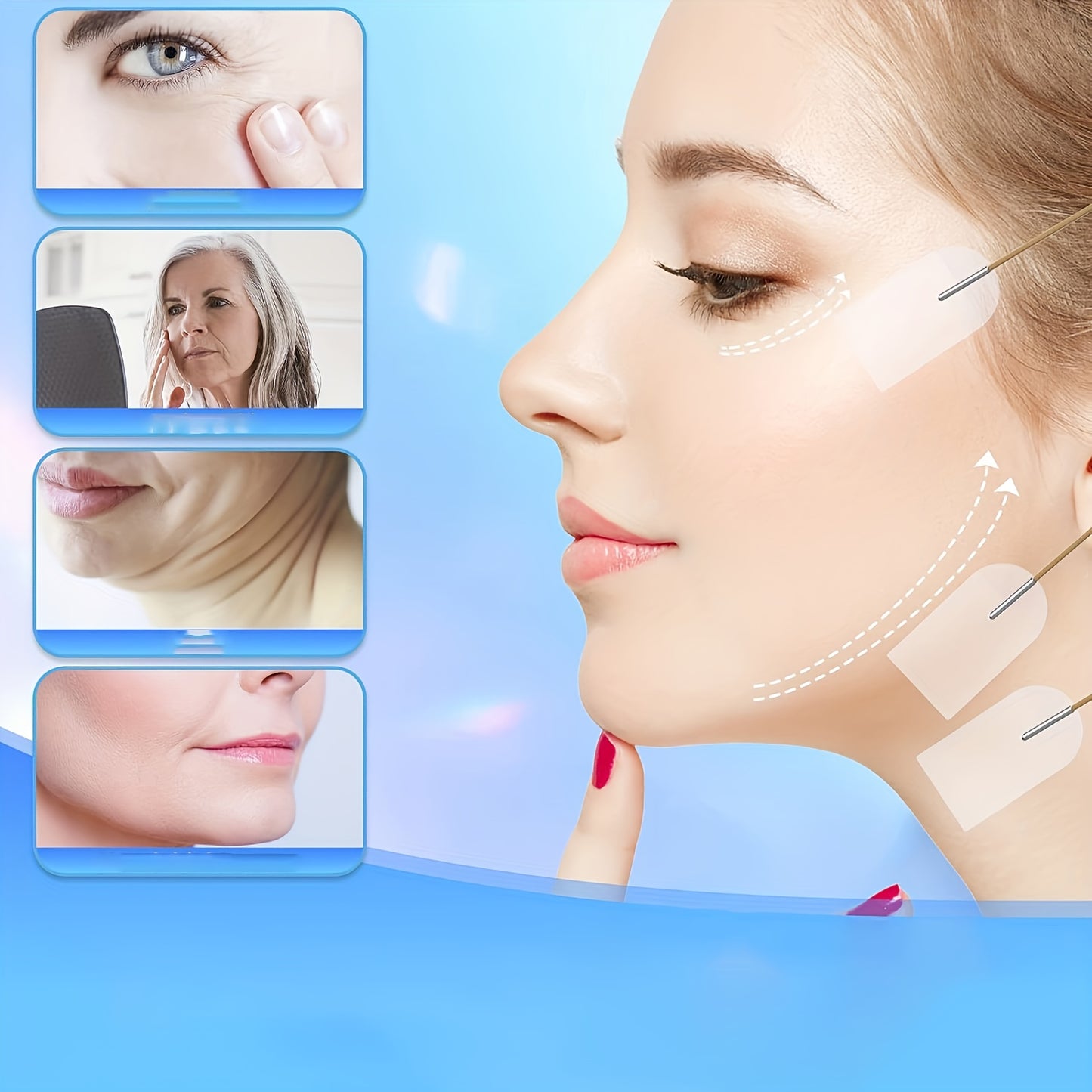 18 PCS A Set of Facial Tape And Bandages, Featuring Invisible Facial Tape, Along with 4 Adjustable Straps, Suitable for The Neck, Jawline, And Double Chin Area, Reusable And Unscented.