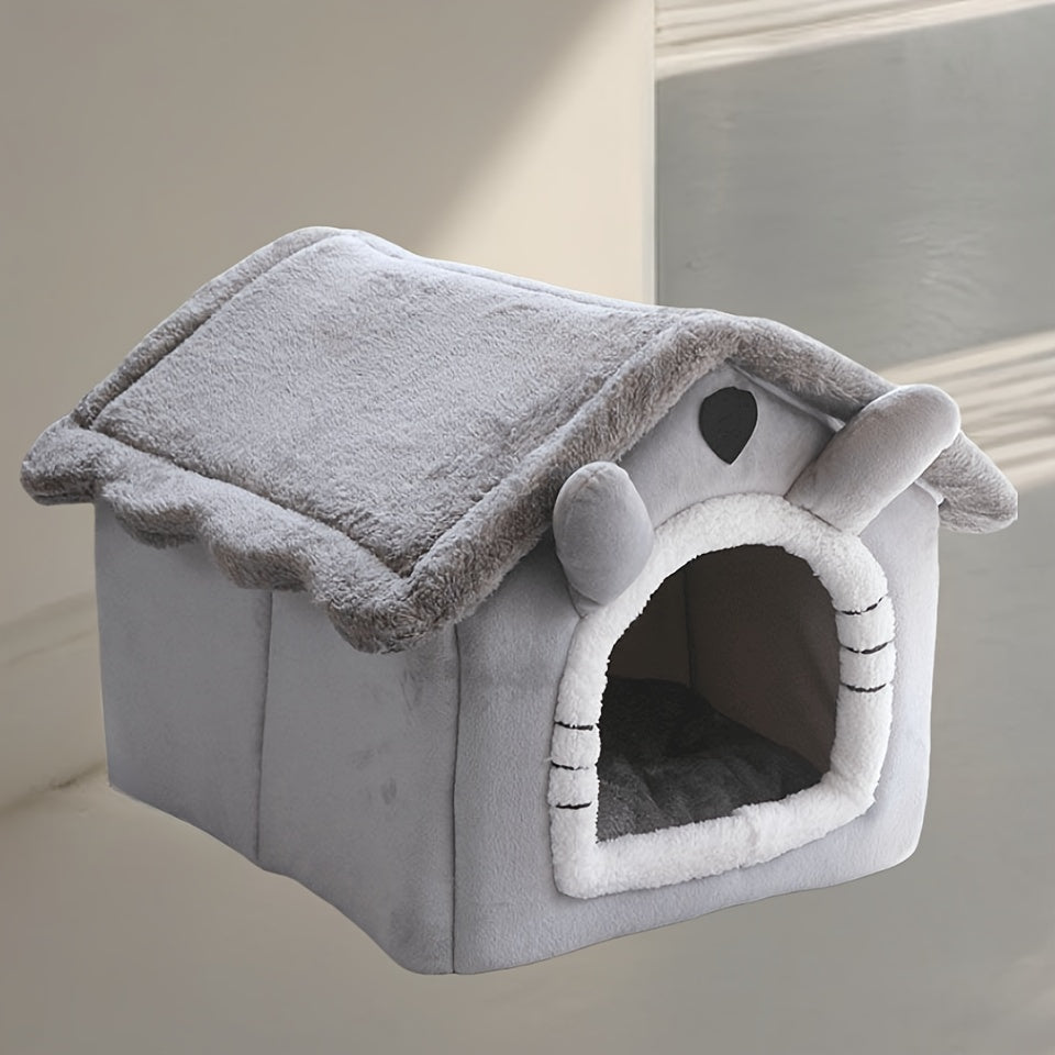 Cozy Pet House for Cats & Dogs - Detachable, Washable Winter Bed | Soft Polyester Cat Cave Nest with Classic Style