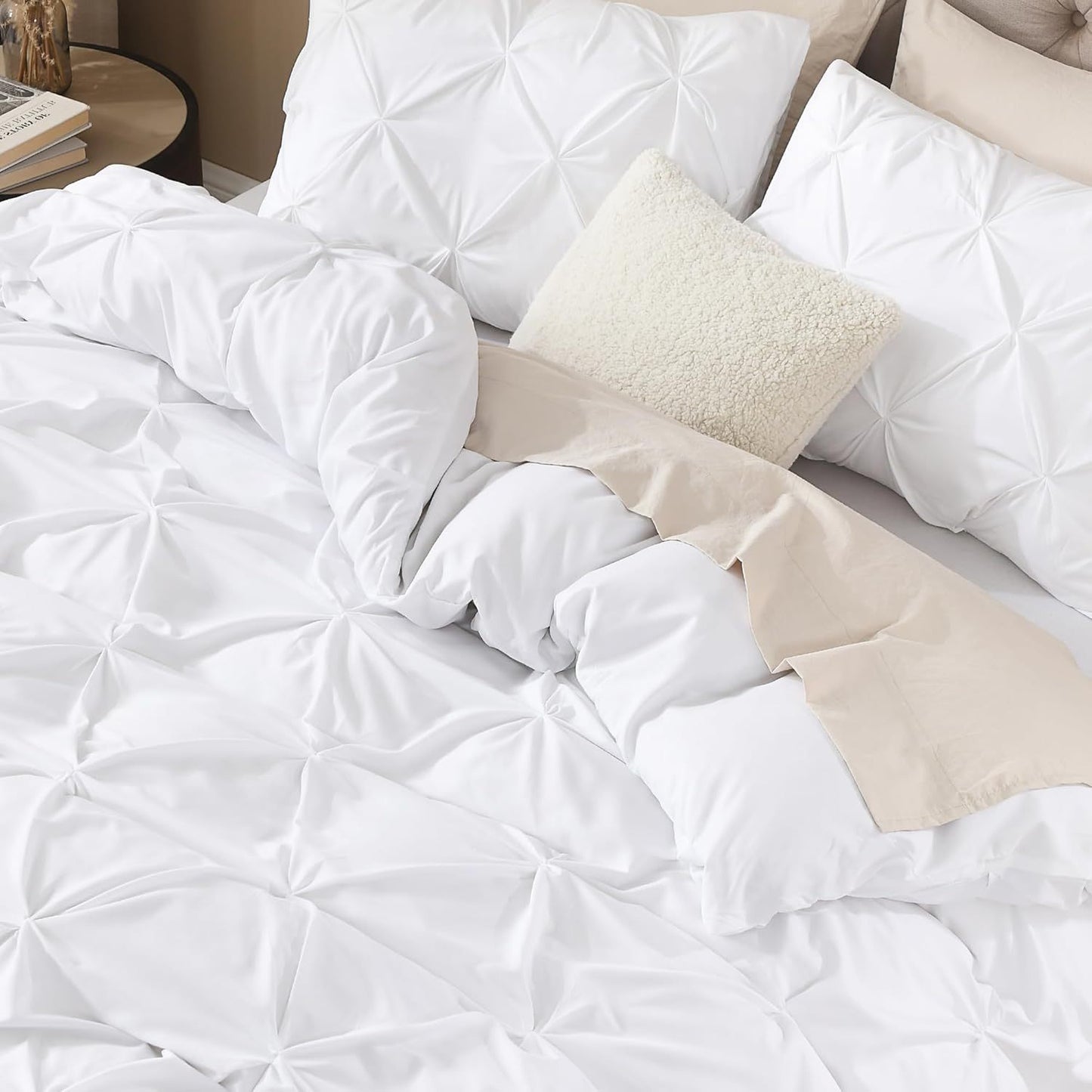 3 PCS Set 5 Colors Charcoal, Pink*Five Star Hotel* Pinch Pleated Luxury High Quality Duvet Cover Set, Soft Pintuck Bedding Sets with Pillowcases