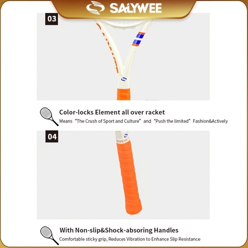 NEW POWER 2.0 Carbon Fiber Tennis Racket, 50-60lbs, 310±10g, Professional-Grade for Advanced Players, Unisex-Adult, Shock Absorbers Included, Sports Accessories