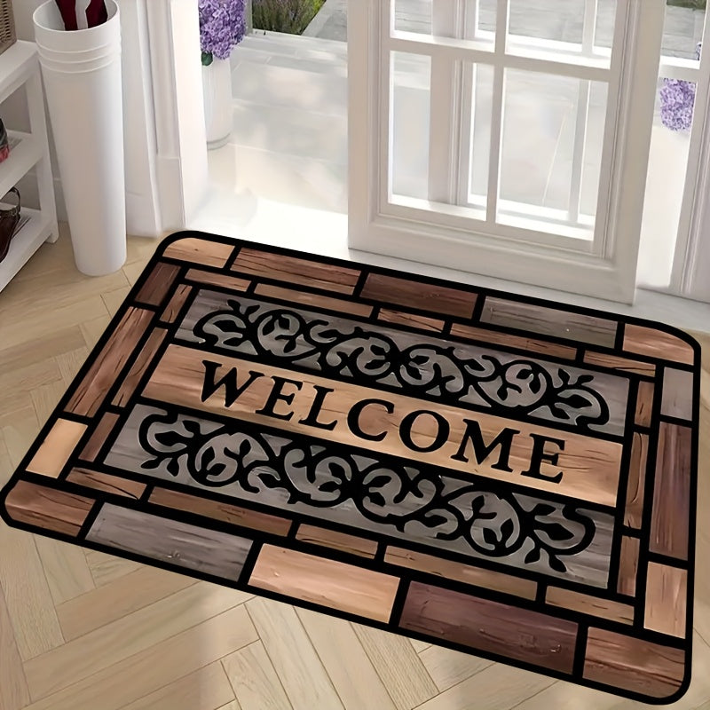 NEW 3 Size Heavy-Duty Rectangular Welcome Doormat | Machine Washable Polyester Mat with Welcome Text, Ideal for Front Door, Back Door, Patio, Garden - Durable PVC Backing,
