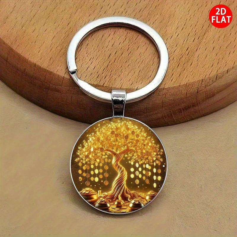 2D Flat, Money Tree Fortune Prosperity Keychain - Wealth with Money Branches & Cash Symbols, Stylish Bag & Car Accessory for Men & Women, Gift for Christmas, Birthday, Anniversary (Suitable for Money, Cards, IDs), 2D Flat