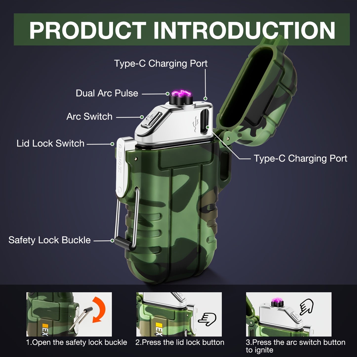 NEW Survival Arc Plasma Lighter Electric Windproof Lighter Rechargeable Flameless Cool Lighters with Whistle for Camping, Survival, Outdoor Adventure, Tactical Outdoor Supplies