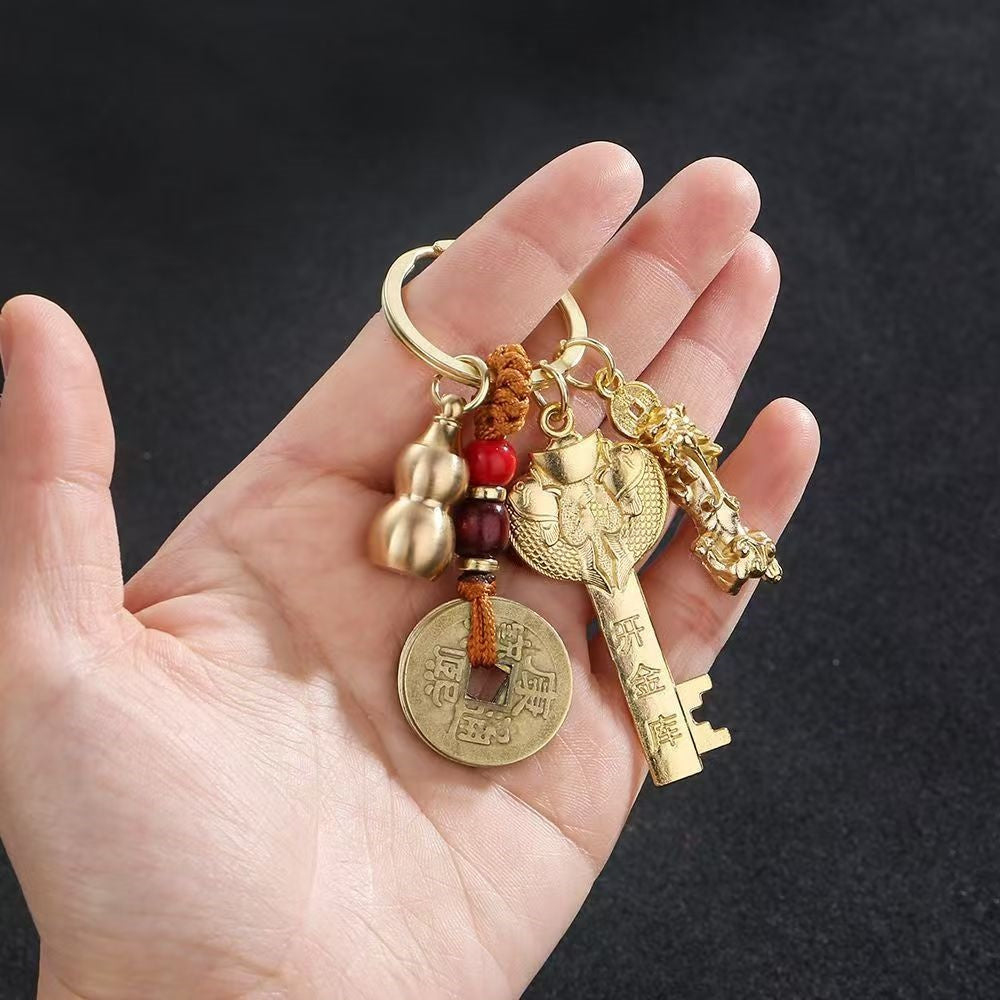 Lucky Five Blessings Feng Shui Set - Good Luck, Wealth, Health And Success Amulet - Auspicious Chinese Amulet, Keychain Necklace Multi-Purpose Occasion Gift Pack