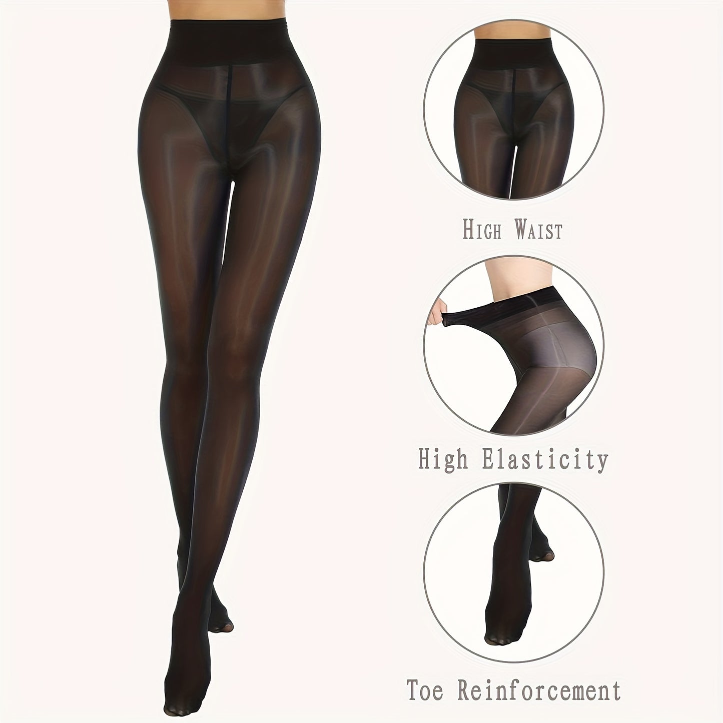 2 Pairs of Trendy Shiny Leggings, High-Waisted Elastic Breathable Tights, Women's Socks And Long Stockings Ladies Pantyhose Underwear Apparel Accessories